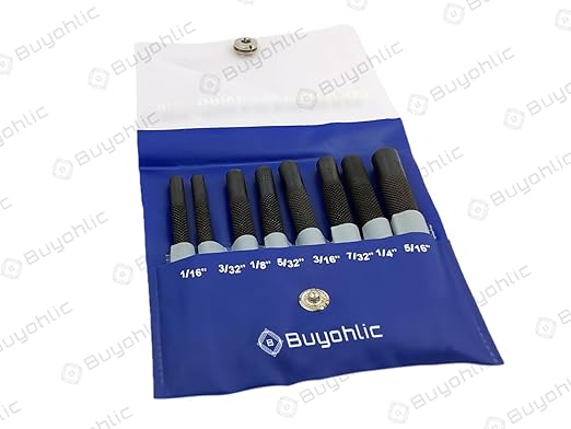 Buyohlic Drive Pin Punch Set with Knurled Grip and Protective Vinyl Case (Set of Both)