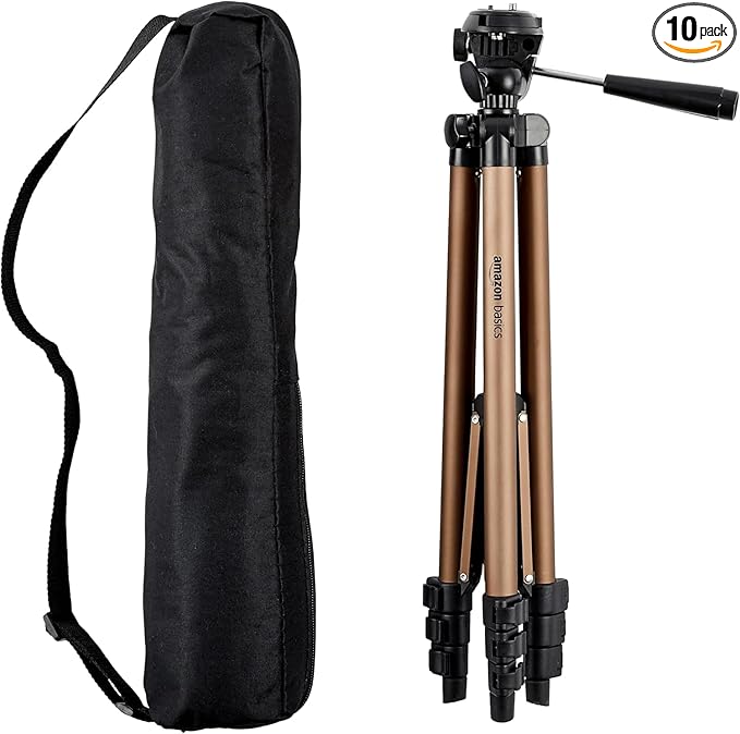 Amazon Basics 50-inch Lightweight Portable Camera Mount Tripod Stand with Bag, for Travel Photography, Champagne (Pack of 10)