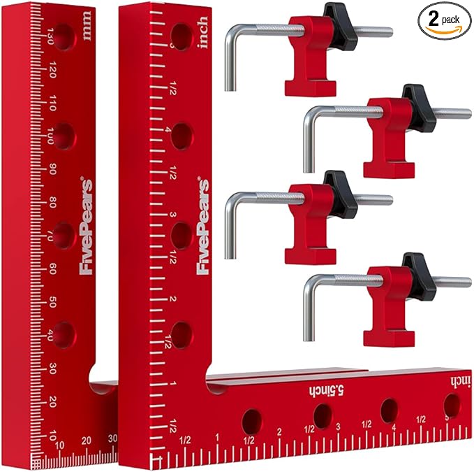 Fivepears 2 Pack 90 degree positioning square clamps set for woodworking, 5.5" x 5.5"(14 x 14cm) aluminum precision right angle corner clamp for square picture frame tool box cabinet drawer and wood