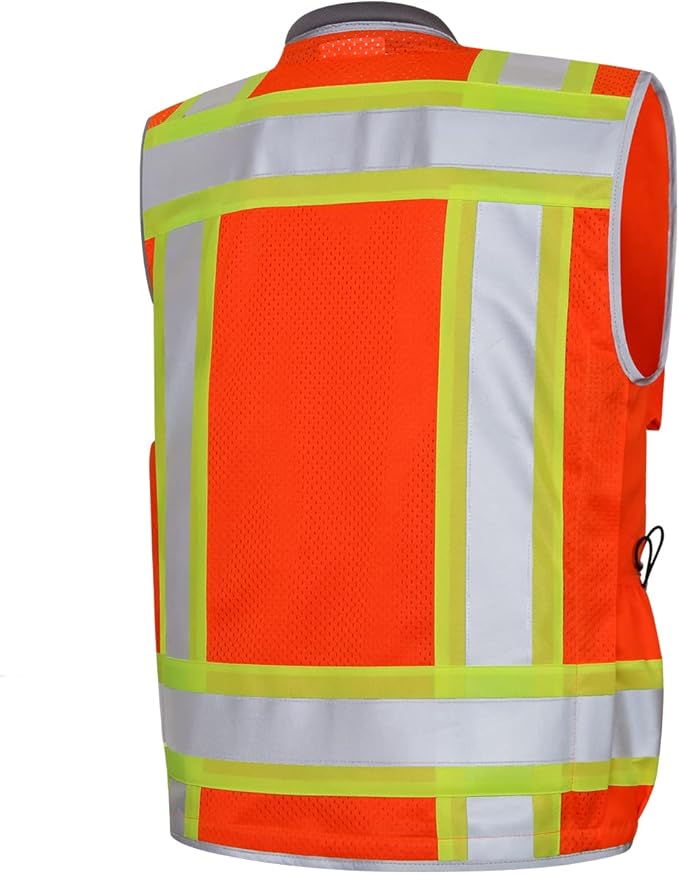 Dib Safety Reflective Vest Heavy Duty, High Visibility Two Tone Engineer Vest, Made with 3M Tape, Padded Collar, Retractable ID Pocket, Orange L