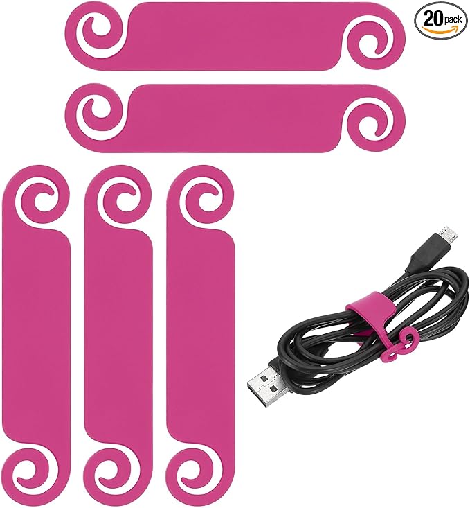PATIKIL Cable Tags Flexible Cable Management Labels Cord Identification Tags, Wire Cord Markers for USB Computer Phone Charger Power - 20Pcs (Rose Red)
