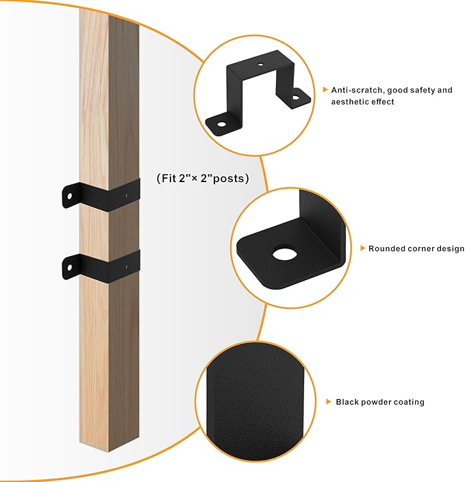 4Pcs Square Pipe Clamp, Black Strap Post Ties Brackets, U Shaped Connector Bracket, Wood Deck Fence Post Tie for Water Pipes, Balcony Railing, Stairs Railing