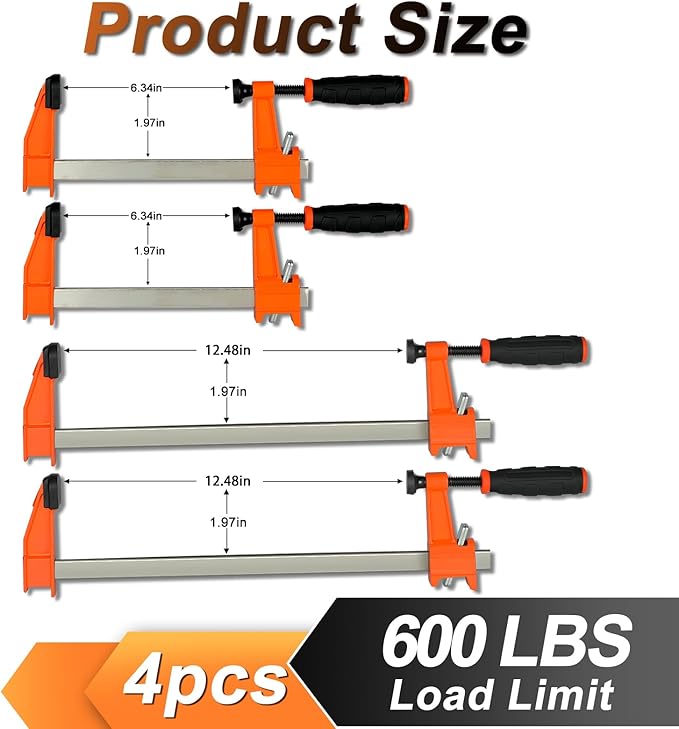 Yiad Clamp Set for Woodworking, 12 Inch 2PCS + 6 Inch 2PCS F Style Bar Clamps, Heavy Duty Wood Clamps for Furniture Installation, Garage & Workshop Use