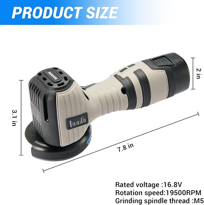 Angle Grinder Tool,Cordless Portable Angle Grinder with 2pcs 16.8V 2000mAh Battery 5-Cutting Discs 28000rpm,Power Angle Grinder for Wood Metal Stone Concrete (brush)