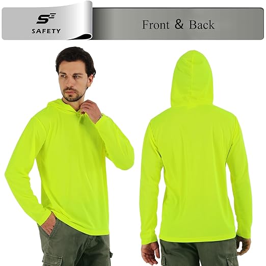 Breathable Work Long Sleeve Sun Shirt Hoodie, Sun Protection Shirts Quick Dry Hooded, Mens Construction Shirts with Hood Lightweight Yellow 5XL
