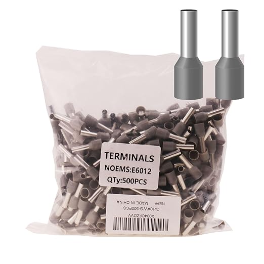 10AWG Wire Ferrule Terminals, 500pcs AWG10/6.0mm² Grey Terminal Connector,Crimp Pin Cord End Terminals for Electric, Industrial, Chemical Industry, Power Control System, etc.