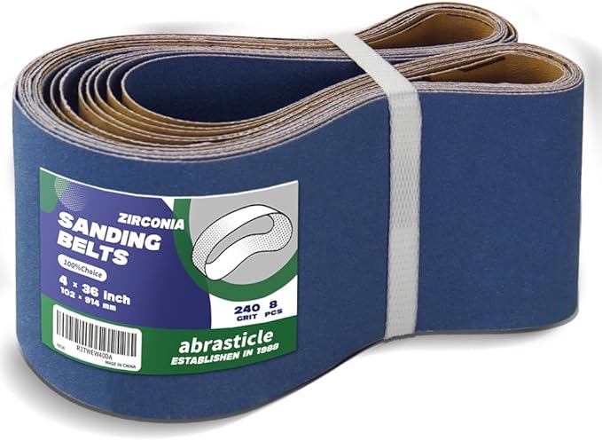 4" x 36" Zirconia Sanding Belts for Metal - 4 x 36 Inch Zirconia Metal Grinding Sand Paper, 8 PCS 240 Grits, Perfect for Knife Blade Sharpening, Metal Polishing, Derusting, Woodworking