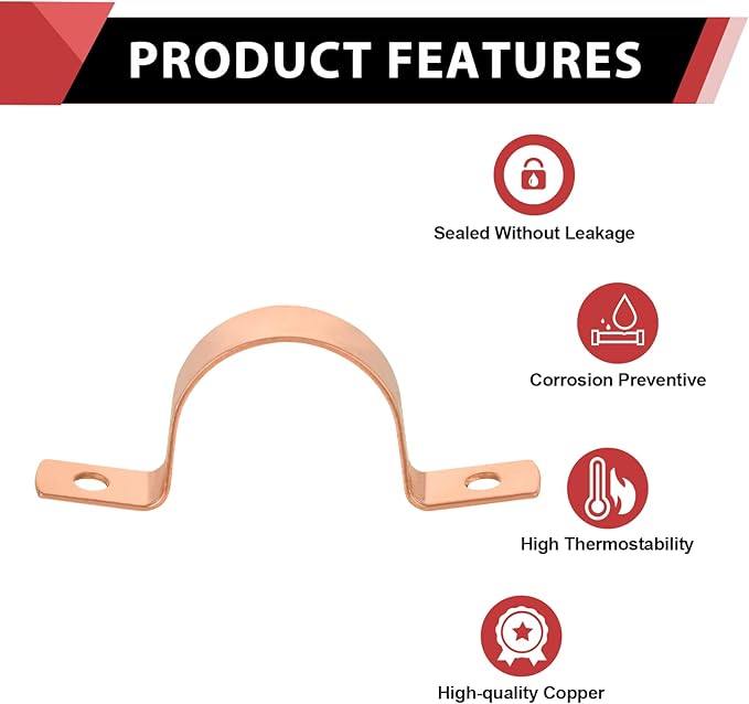 5-Pack EFIELD 1-1/2-Inch Copper Pipe Straps, Two-Hole Clamp Mount, Copper Made,(COPPER128)