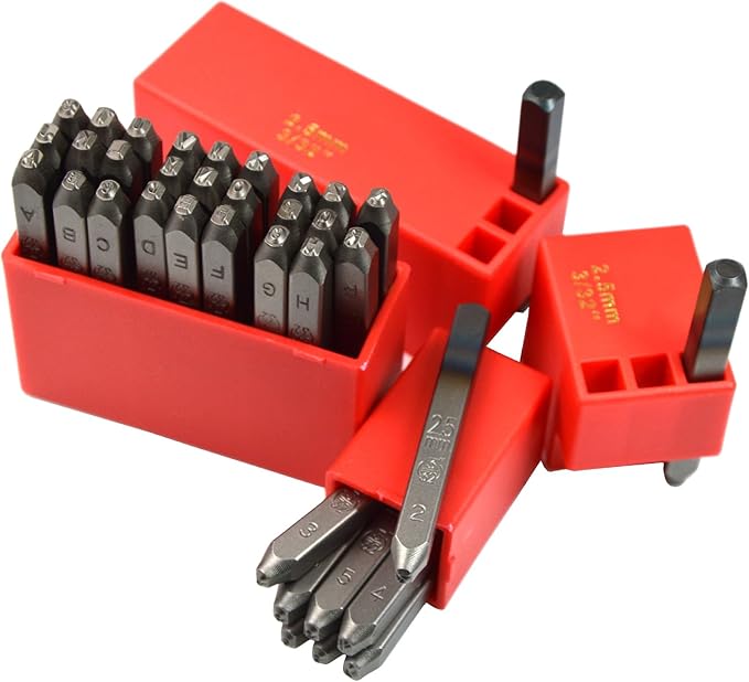 36pcss Heavy Duty Steel Stamp Uppercase Letter and Number 3/32 2.5mm Hand Stamping Character Mark Code Alphabet Punch Kit for Metal Jewelry Crypto Plate Leather