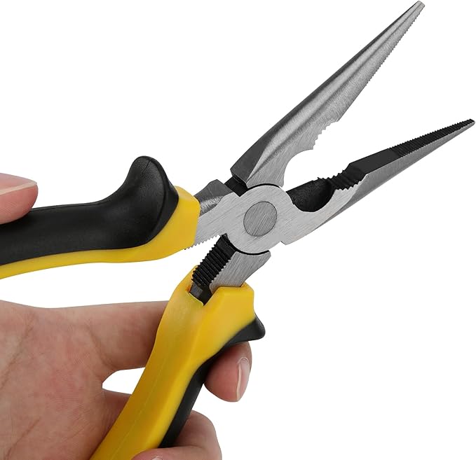 SINJEUN 10 Pack 8 Inch Needle Nose Pliers, Long Needle Nose Pliers with Wire Cutter, Insulated Handle Side Cutting for Cutting and Bending Wire