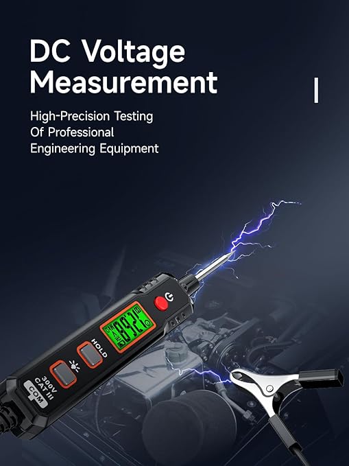 B1 Voltage Tester, Circuit Tester with Range DC 0.8V-100V, Continuity Testing, Electrical Tester with Flashlight, Buzzer Alarm for Car Battery Polarity Continuity Fuses