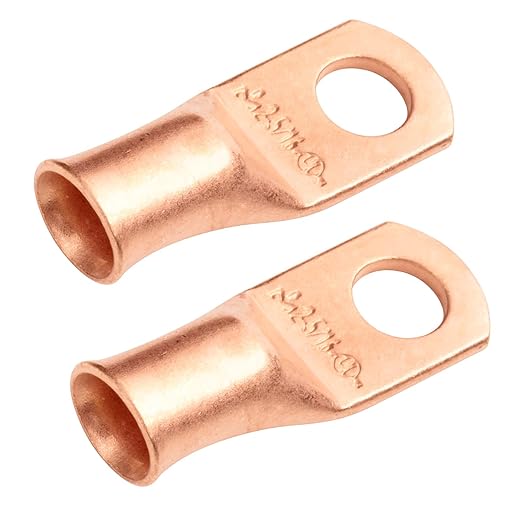 SELTERM 2pcs 2 AWG 5/16" Stud Copper Wire Lugs, Battery Lugs, Ring Terminals, Battery Cable Ends, 2 Gauge Ring Terminal Connectors, UL Heavy Duty Bare Copper Eyelets Battery Terminal Connectors