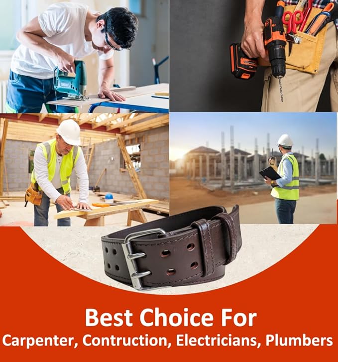 2 Inch Wide Leather Tool Belt for Men Work | Adjustable Oil tanned Belt | Carpenters, Electricians, Contractors