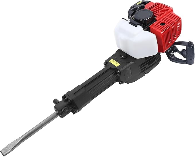 52cc 2 Stroke Handheld Gas Powered Demolition Jack Hammer Concrete Breaker Drill Jack Hammer Air Cooling Breaker Drill with 2 Chisel (One Point and One Flat) Gasoline Concrete Breaker for Building