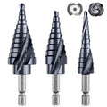 Upgrade M35 Cobalt Step Drill Bit with Ultra TiAIN Coating, 1/8"-7/8" (3PCS) Unibit Step Bit with Double Sprial Flute, 1/4" Hex Shank for Metal, Stainless Steel, Aluminum, Copper, Wood