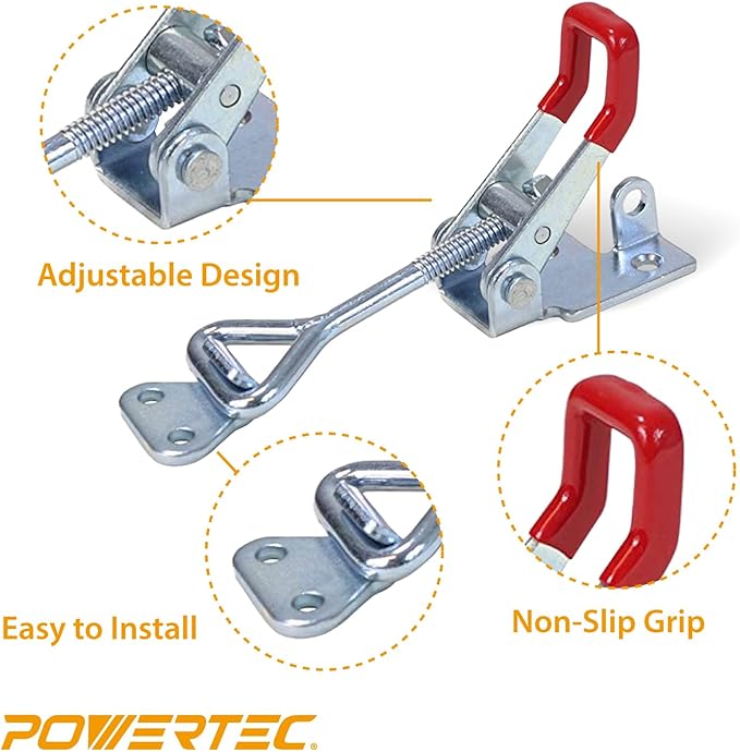 POWERTEC 6PK Toggle Clamp, 400 lbs Holding Capacity, 4002 Adjustable Pull Action Latch for Smoker, Tool Box, Woodworking Jigs and Fixtures, Cabinet, Tool box, Door (20312-P3)