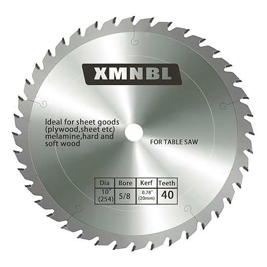 10 Inch Table Cutting Saw Blade 40 Tooth,Replace for Forrest WW10407125 Woodworker II 10-Inch 40 Tooth Blade,Compatible with DEWALT 10" Table Saw,Wood Fine Finish Cutting 1" Arbor Longer Life 5X