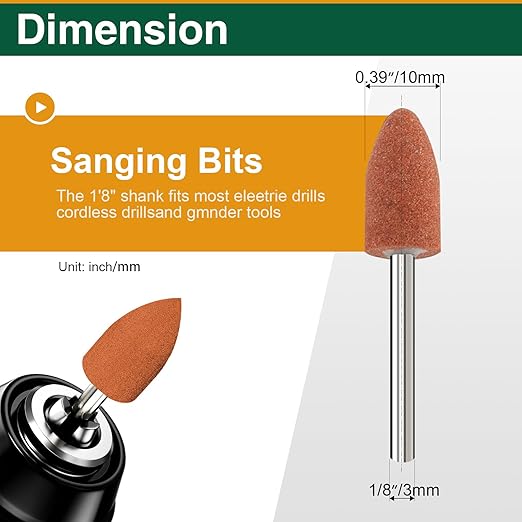 20 Pcs Cone Sanding & Grinding Bits Set, 1/8 Shank Aluminum Oxide Abrasives for Rotary Tools (Wood, Metal, Stone)