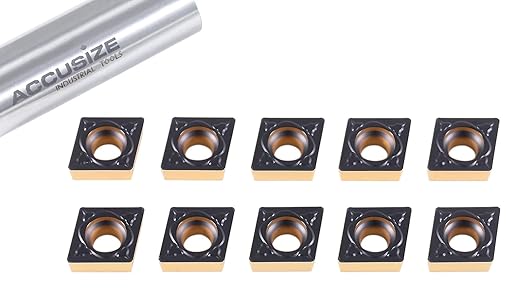 Accusize Industrial Tools Carbide Inserts Cvd Coating Ccmt 432 Black/Yellow, 10 Pcs/Package, 2200-1020x10