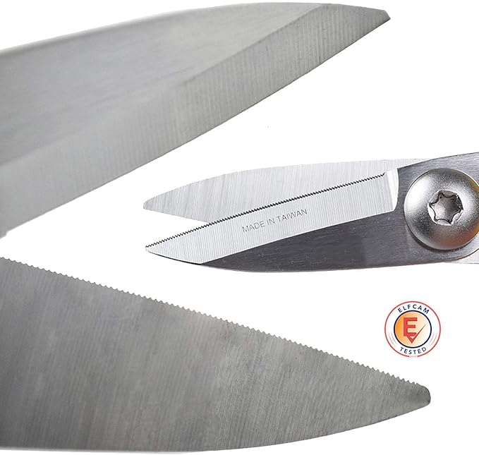 Elfcam® - 2 Pack Kevlar Scissors for Fiber Optic Cables, Super Multi Shears with Serrated Blade for Griping Materials, Multifunctional Cutters Made of High Carbon Alloy Steel, Manufactured by Nusharp
