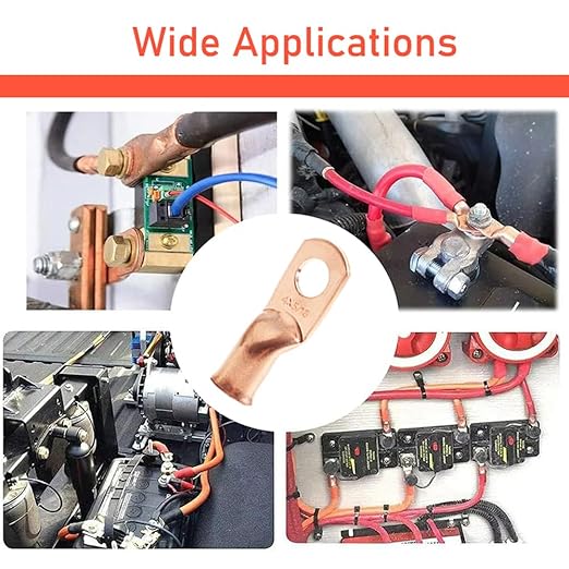 16Pcs 4 AWG 3/8" Stud Heavy Duty Copper Wire Lugs with 16Pcs Heat Shrink Tubing 4 Gauge Ring Terminals Battery Cable Ends Bare Copper Eyelets Tubular Ring Terminal for Car Boat Marine