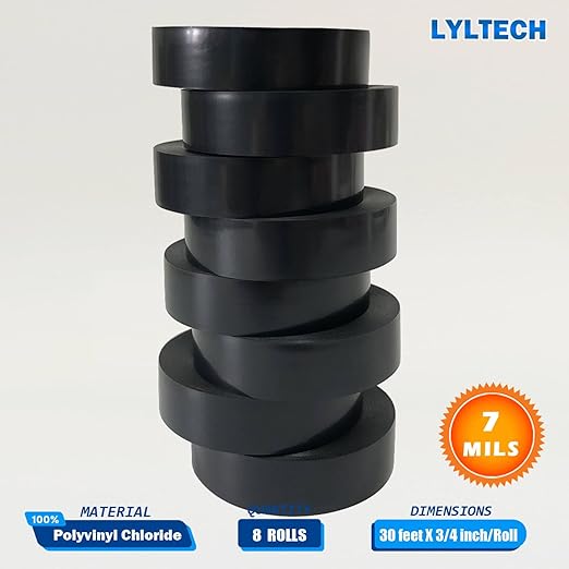 Black Electrical Tape 8Rolls, 7mils x 3/4 in x 30 ft, Flame Retardant,Waterproof,Strong Adhesive, Durable, Easy-Wrap,High Temp Electrical Tape Electric Super Vinyl