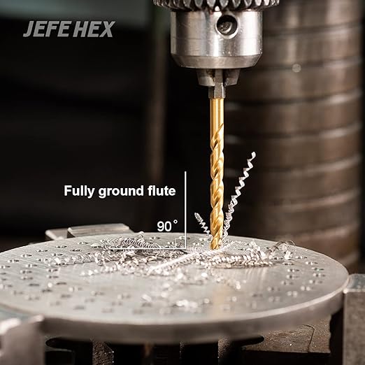 JEFE HEX 3/32" 12 PCS Hex Shank Drill Bit for Quick Change, HSS Titanium Twist Bit, 135 Degree Split Point, Precision Start Drill Bit for Wood, Plastics, Steel, Copper, Aluminum Alloy (Pack of 12)