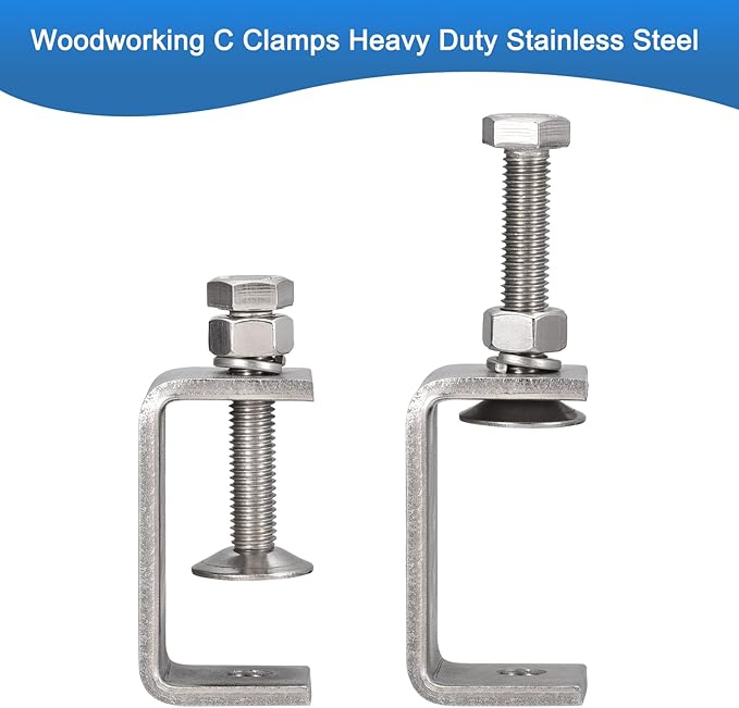 2 Pack 304 Stainless Steel C Clamps with 55mm/2.17" Stable Wide Jaw Opening Tiger Clamp for Woodworking Welding Construction Household Mount