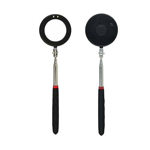Telescoping Inspection Circular 360 Mirror with 2 LED Light Mirror and Mirror on a Stick and Extendable Mechanic Tool for Automotive Flexible Circular Mirror Diabetic Mirror for feet