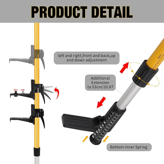 MOETER Upgraded 13.8Ft./4.2M Telescoping Laser Level Tripod with Level Bubble and 1/4"-20 Mount, Adjustable Laser Pole with Top Wide Plate for Laser Scanner, 5/8"-11 Adapter Nut Included