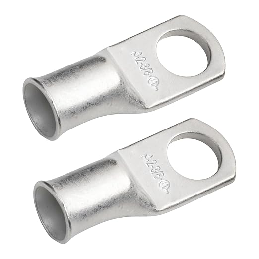 SELTERM 2pcs 2 AWG 3/8" Stud Tinned Copper Wire Lugs, Battery Lugs, Ring Terminals, Battery Cable Ends, 2 Gauge Ring Terminal Connectors, UL Marine Grade Electrical Battery Terminal Connectors