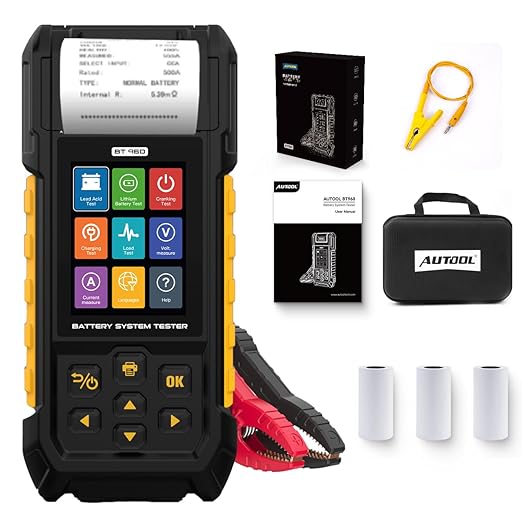 AUTOOL Car Battery Tester 12V 24V Automotive Battery Load Tester 30-2000 CCA, Battery Tester with Printer, Support Lithium Battery, Cranking & Charging & Leakage Test, Data Review Protection