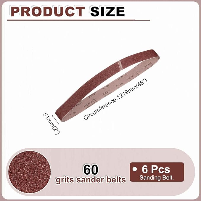 HARFINGTON 2 x 48 Inch Sanding Belts, 6 Pcs 60 Grit Aluminum Oxide Abrasive Belt Sander File Belt for Woodworking, Metal Polishing, Knife Sharpener