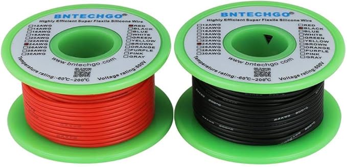 BNTECHGO 24 Gauge Silicone Wire Spool red 50ft and Black 50ft Flexible 24 AWG Stranded Tinned Copper Wire