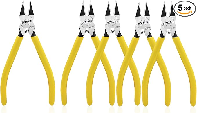 BOOSDEN 5 PACK 6'' Wire Cutters, Diagonal Cutting Pliers, Dikes Side Cutters, Barbed Wire Snips, Precision Spring Loaded Wire Cutters, Mini Wire Cutter Set for Floral, Electrical, Crafting, DIY