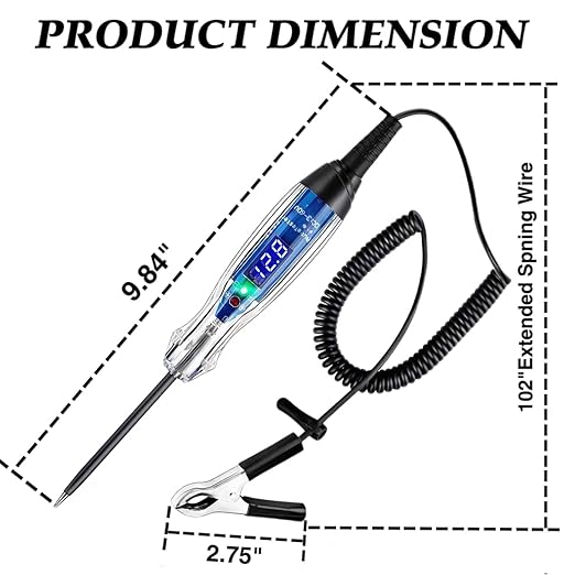 Test Light Automotive, 3-60V DC LED Digital Circuit Tester, Heavy Duty Light Tester with Voltmeter, Auto Voltage Tester Electric Probe Test Pen for Fuse, Battery, Polarity
