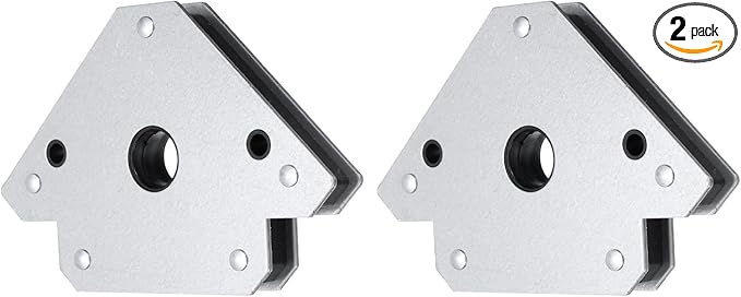 HARFINGTON 2pcs Welding Magnets 110.23 lbs Magnetic Welding Clamp Holder Galvanized Iron Arrow-Shaped Tool 45, 90, 135 Degree with Center Hole for Fixed Angles, Silver Tone