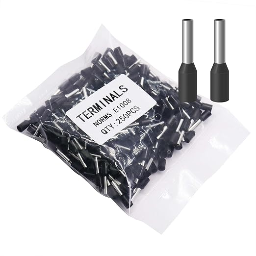 Fidioto 18AWG Pin Cord End Terminals, 250pcs Black AWG18 Wire Ferrules Terminals for Electric, Industrial, Chemical Industry, Power Control System, etc.
