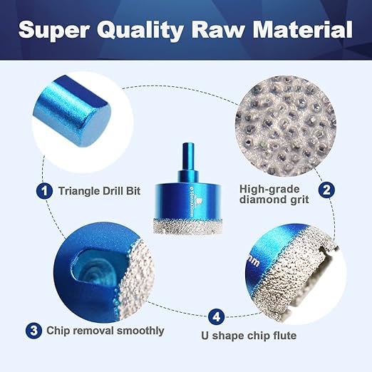 Dry Diamond Core Drill Bit Set,BRSCHNITT 2 Inch (50mm) Diamond Hole Saw Core Drill Bit with Triangle Shank for Porcelain Tile Ceramic Stone Granite Marble