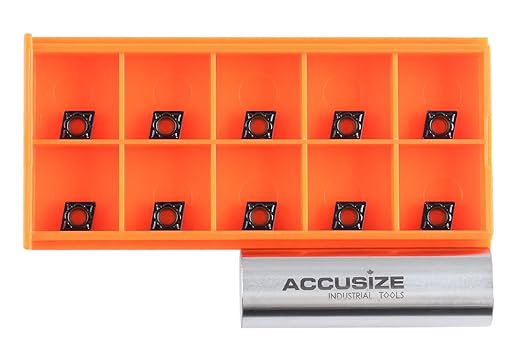 Accusize Industrial Tools Ccmt21.51-Md Cvd Coated Carbide Inserts, 10 Pcs/Box, Black and Yellow, 2200-1008