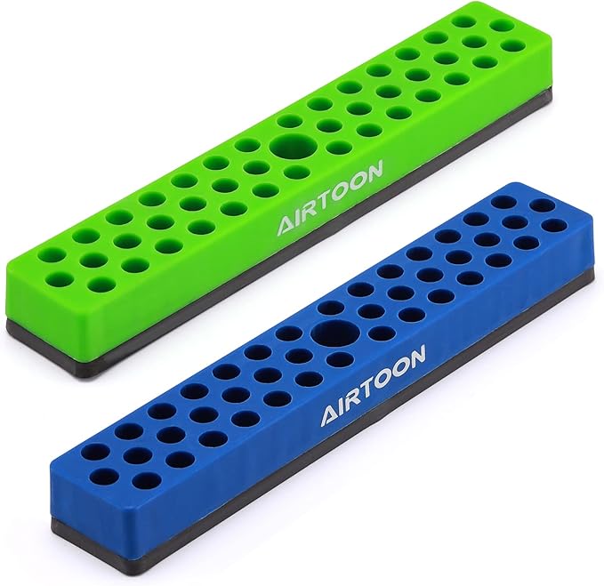 AIRTOON 2PCS 1/4" Magnetic Hex Bit Holder, 43 Holes Bit Storage with Strong Magnetic Base, Magnetic Screwdriver Bit Organizer, Blue and Green