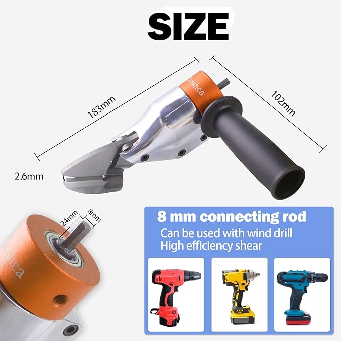 Professional Sheet Metal Cutter Drill Attachment, Heavy Duty Metal Shear Attachment with 360° Pivoting Handle, Power Tool Accessory for Curved & Straight Cutting on Steel, Aluminum & Iron- O