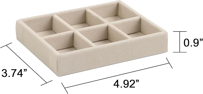 Frebeauty Small Jewelry Tray Set,Stackable Velvet Jewelry Organizer Tray,Mini Jewelry Drawer Organizer,Drawer Inserts,4.92 x 3.74 x 0.9 Inches,6 Grid Earring Organizer for Women(Set 2,Beige)