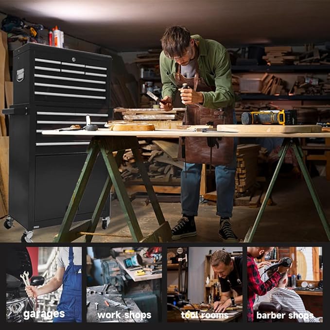 13 Drawer Rolling Tool Chest with Wheels, 2 in 1 Detachable Tool Chest with Drawers, Large Tool Box with Lock, Metal Tool Cabinet for Garage Workshop(Black)
