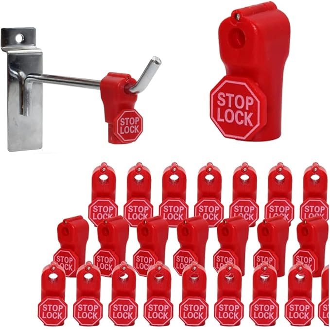 Clotho Peg Hook Locks 100Pcs, with Stop Sign, Anti Theft Retail Display, Anti-Sweep Security Pegboard Peg Hook Lock