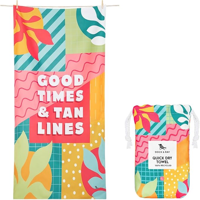 Dock & Bay Beach Towel - Quick Dry, Sand Free - Compact, Lightweight - 100% Recycled - Includes Bag - Party in Pink - Set of 4 - Extra Large (200x90cm, 78x35)