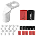 SELTERM 10pcs - 1/0 AWG 3/8" Stud 90° Bent Battery Lugs - Ring Terminal Connectors with 12pcs 3:1 Black & Red 3/4" Heat Shrink Tubing - Heavy Duty Battery Cable Ends - Tinned Copper Wire Connector Kit