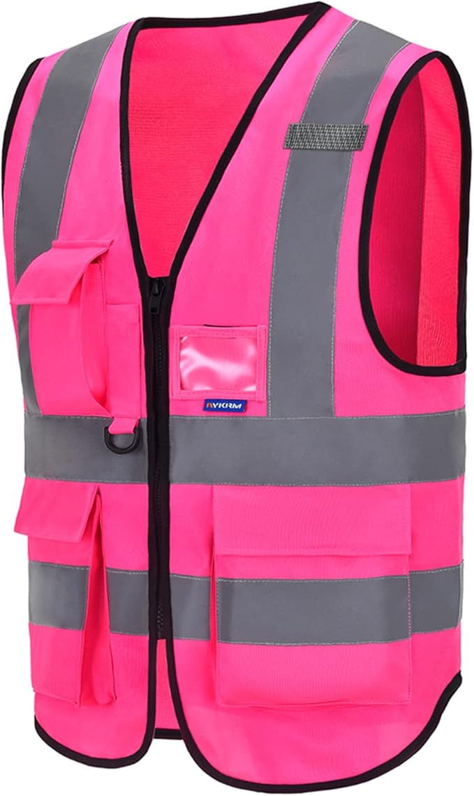 A-SAFETY Pink High Visibility Vest,Reflective Safety Vest Workwear,7 Pockets Hi Vis Durable Vest with Reflective Tapes 4 Lower Pockets,3XL
