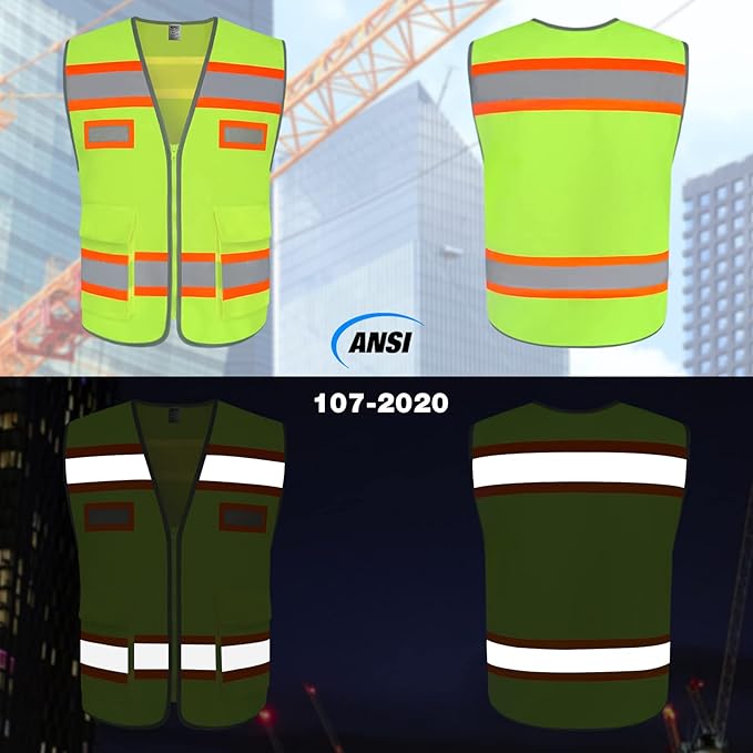 TCCFCCT High Visibility Vest with Pockets Reflective Safety Vest for Men Women, Construction Vest with Fluorescent Orange Extend Edge, Meets ANSI/ISEA Standards, Yellow, XXL