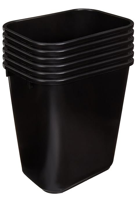 Amazon Basics Trash Can, Rectangular Commercial Office Wastebasket, 7 Gallon (Pack of 6), Black (Previously AmazonCommercial Brand)